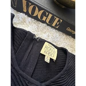 Torn by Ronny Kobo black fitted bodycon ribbed long sleeve sweater mini dress L